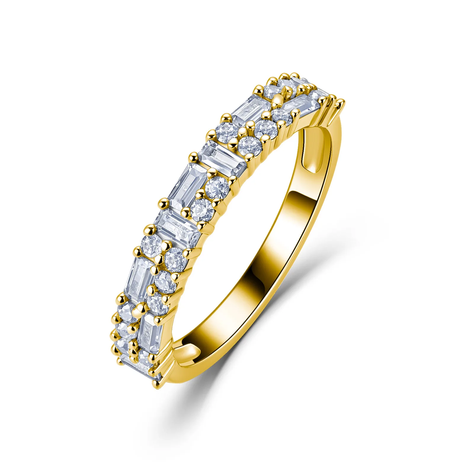 A43-BR0202603 S925 Silver 18K Gold Rectangle Moissanite Light Luxury Band Ring Confession Ring 1.0ct