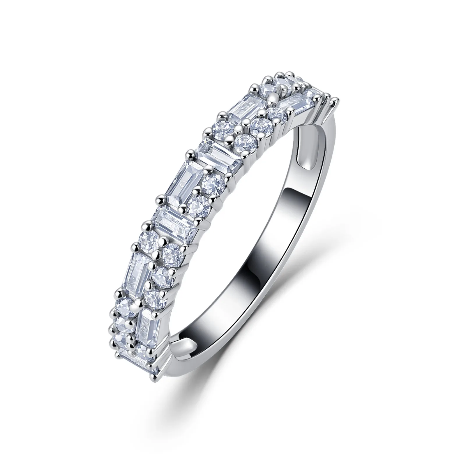 A43-BR0202603 S925 Silver 18K Gold Rectangle Moissanite Light Luxury Band Ring Confession Ring 1.0ct