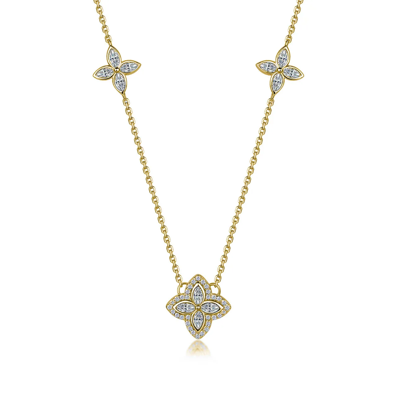 SN0265901 S925 Silver 18K Gold Moissanite Classic Four-Leaf Flower Necklace 1.36ct