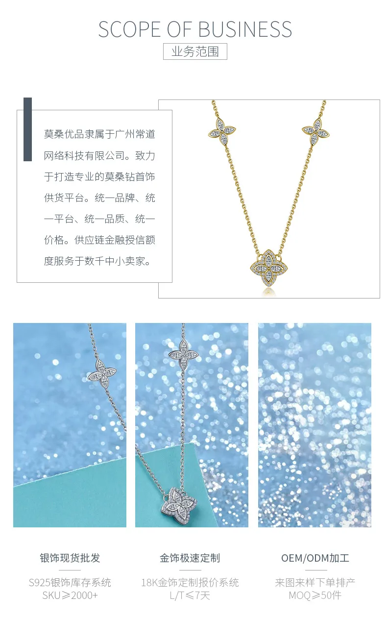 SN0265901 S925 Silver 18K Gold Moissanite Classic Four-Leaf Flower Necklace 1.36