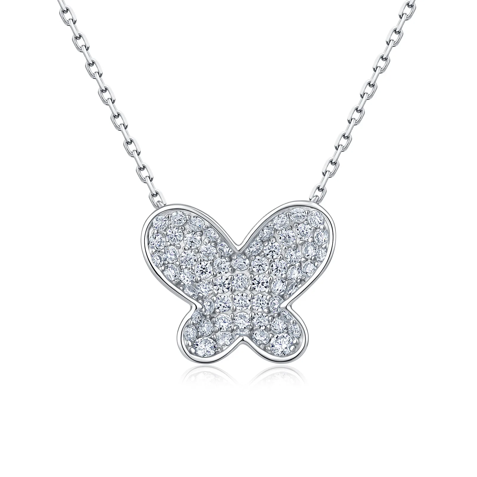 SN0261003 S925 Silver 18K Gold Full Pavé Moissanite Butterfly Necklace 0.9ct