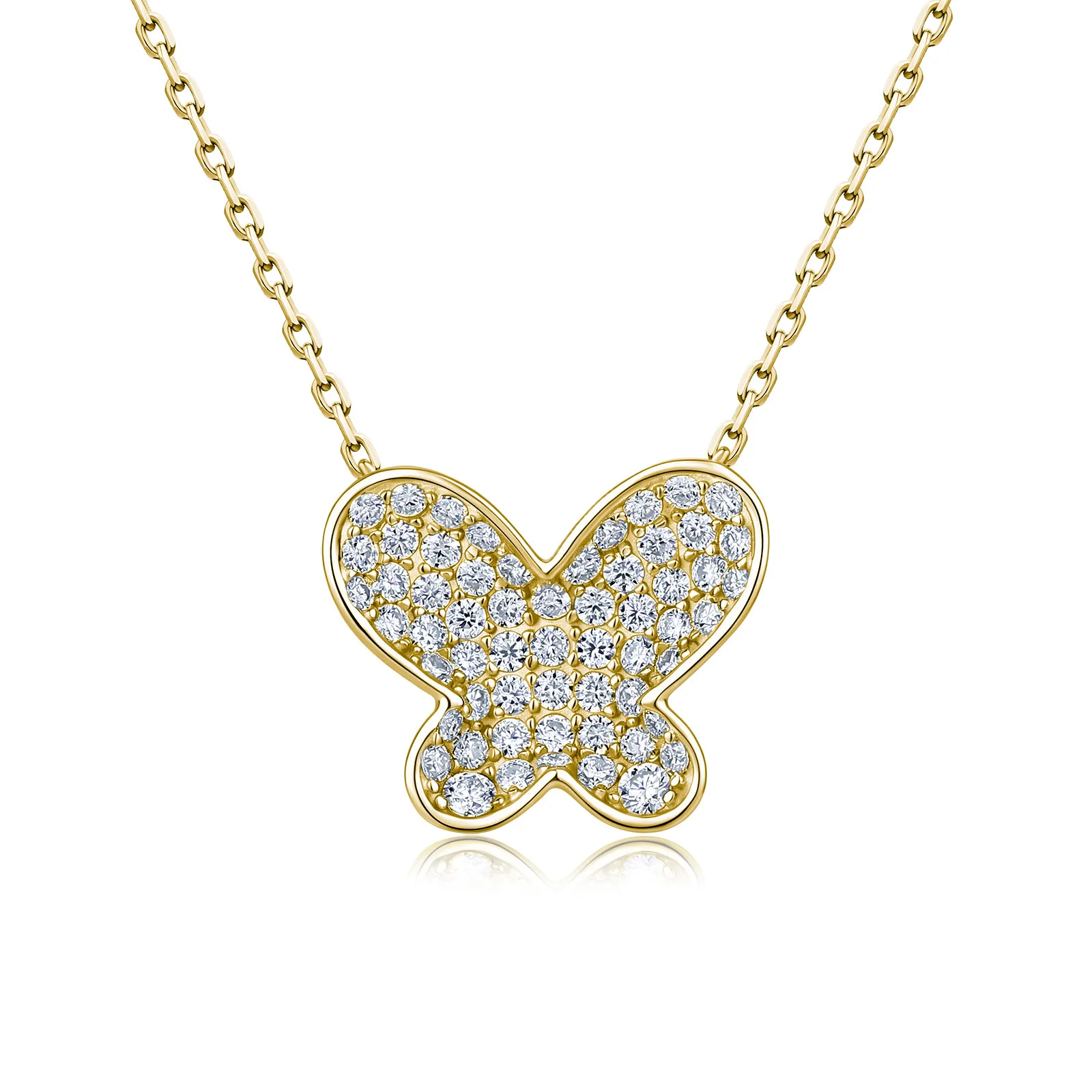 SN0261003 S925 Silver 18K Gold Full Pavé Moissanite Butterfly Necklace 0.9ct