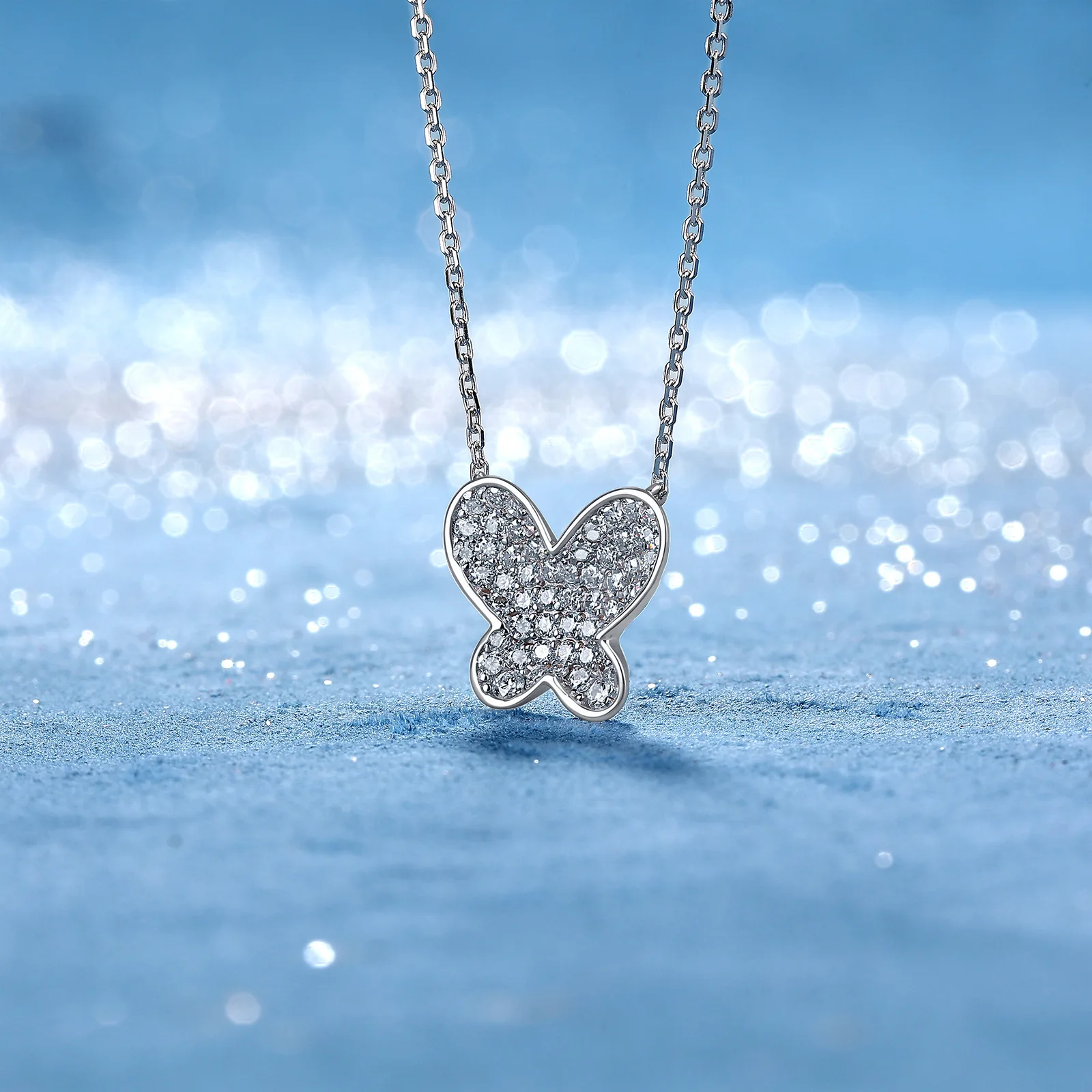 SN0261003 S925 Silver 18K Gold Full Pavé Moissanite Butterfly Necklace 0.9ct
