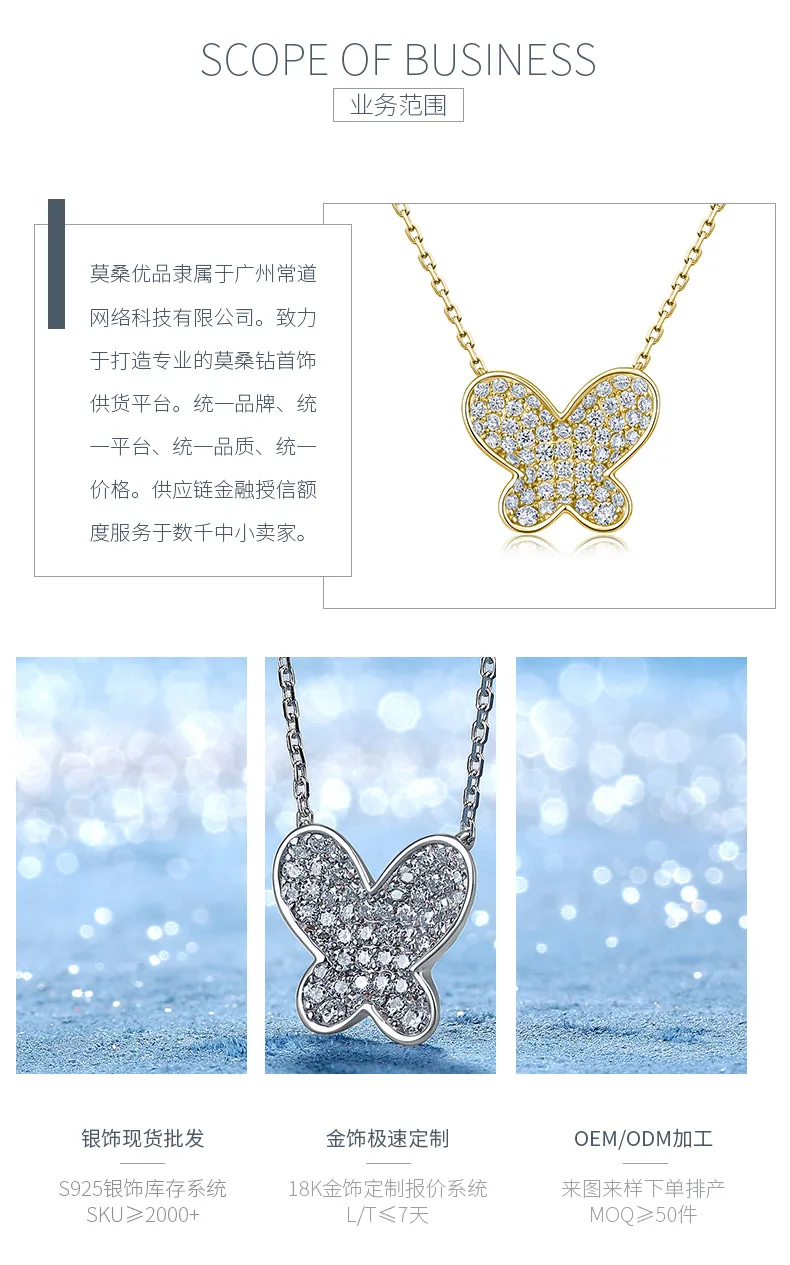 SN0261003 S925 Silver 18K Gold Full Pavé Moissanite Butterfly Necklace 0.9ct det