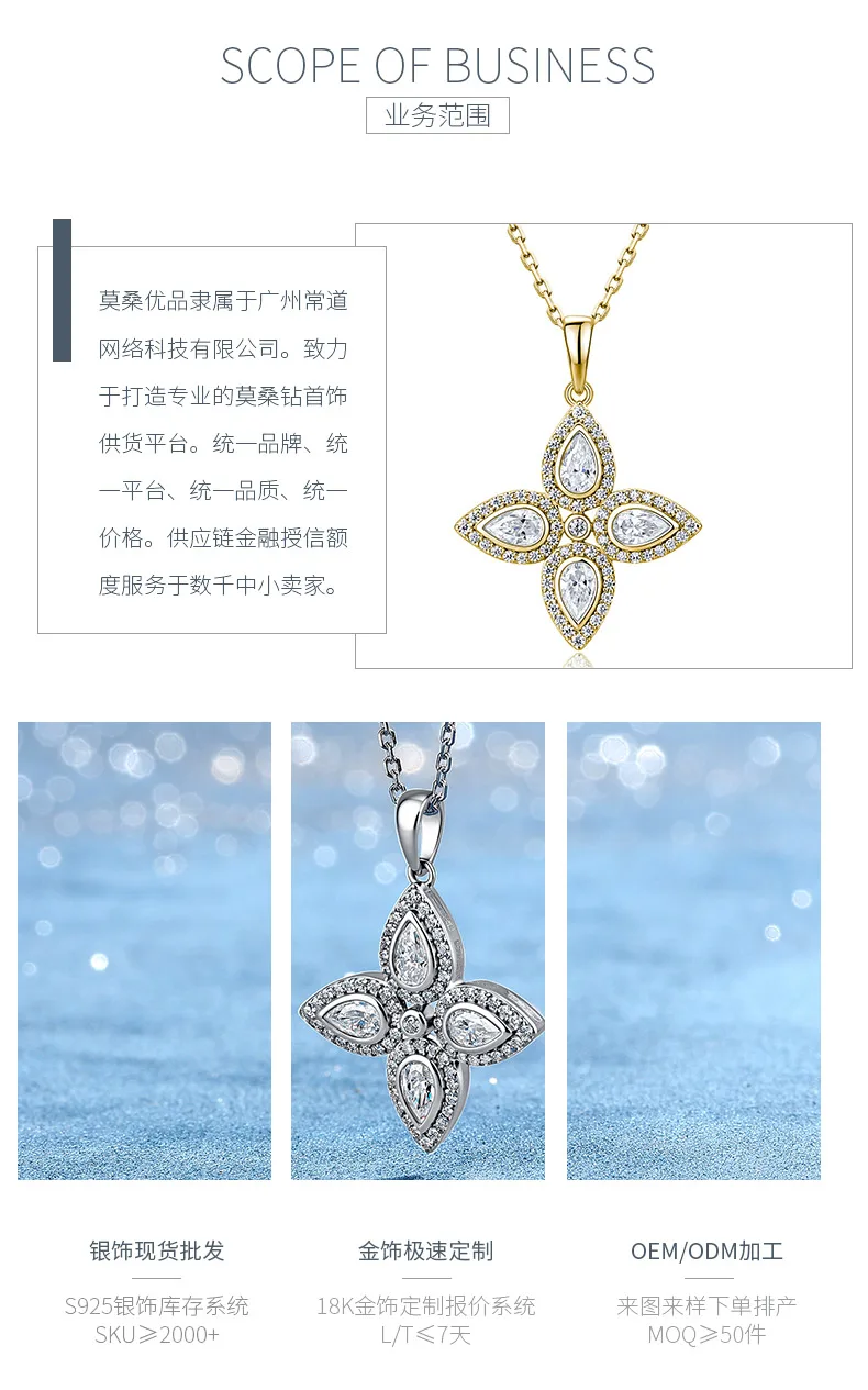 SN0258203 S925 Silver 18K Gold Pear Moissanite Classic Four-Leaf Flower Necklace