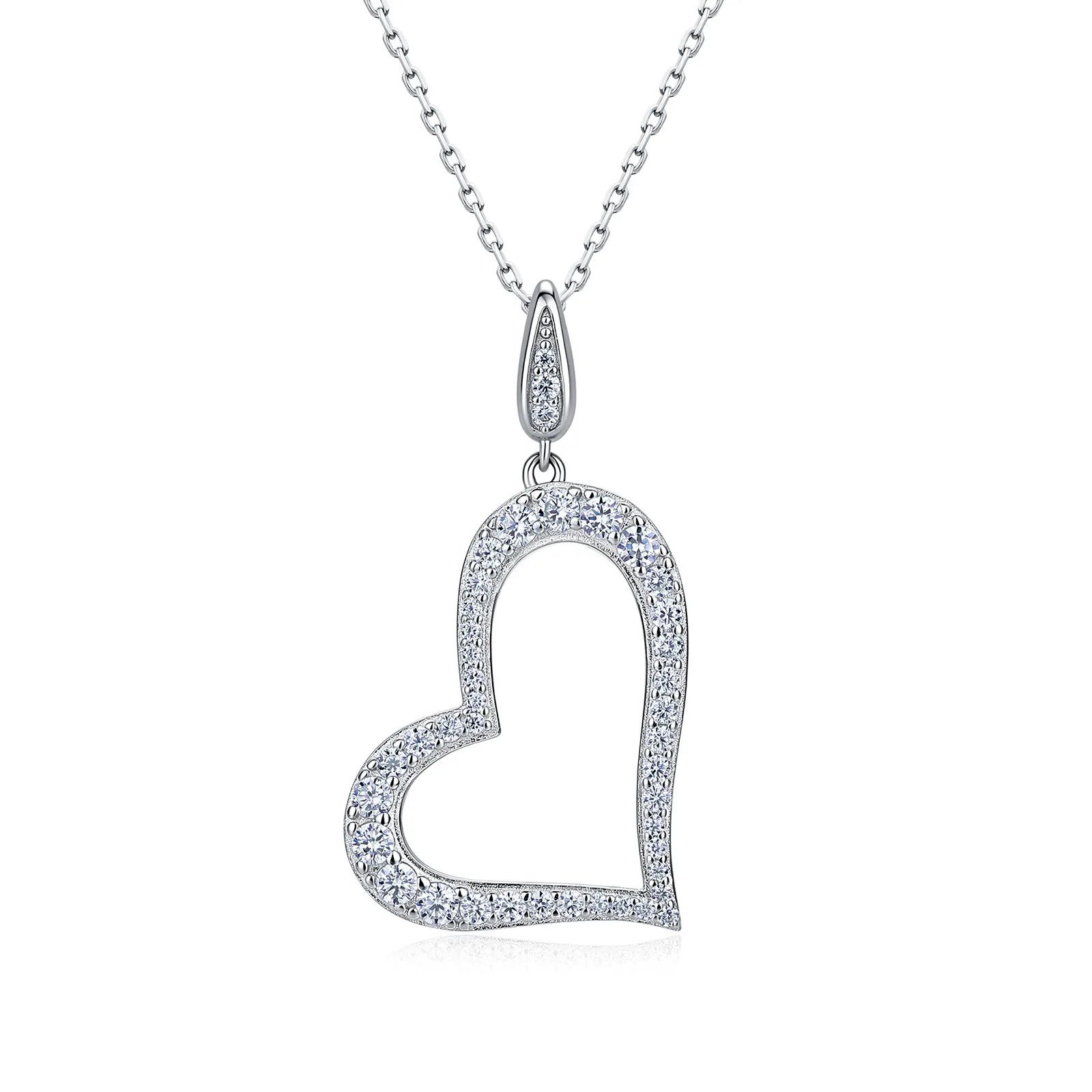 SP0533802 S925 Silver 18K Gold Full Pavé Moissanite Heart Necklace 0.6ct