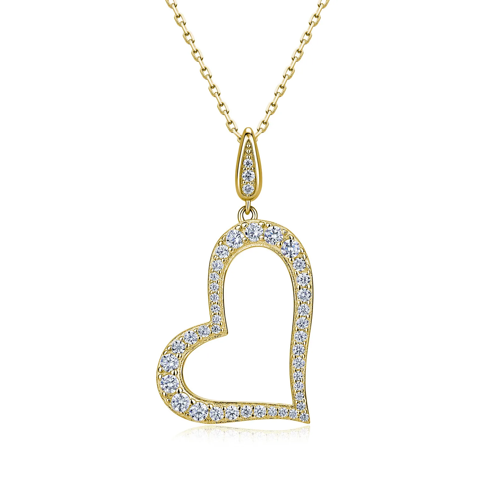 SP0533802 S925 Silver 18K Gold Full Pavé Moissanite Heart Necklace 0.6ct