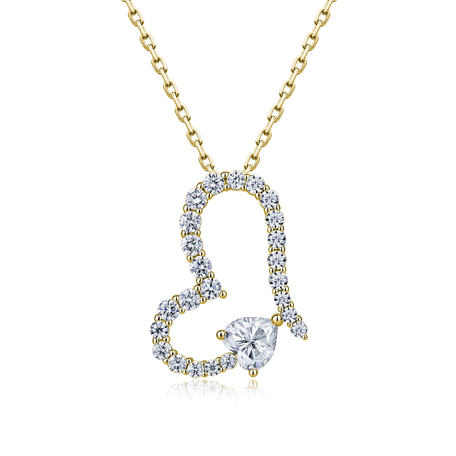 SN0242303 S925 Silver 18K Gold Heart Moissanite Light Luxury Necklace 1.1ct