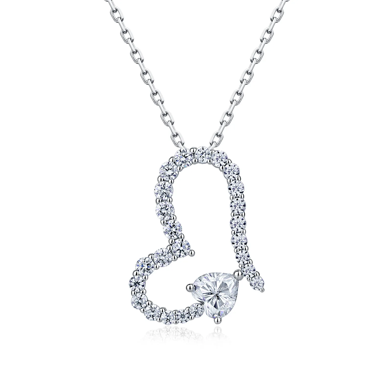 SN0242303 S925 Silver 18K Gold Heart Moissanite Light Luxury Necklace 1.1ct