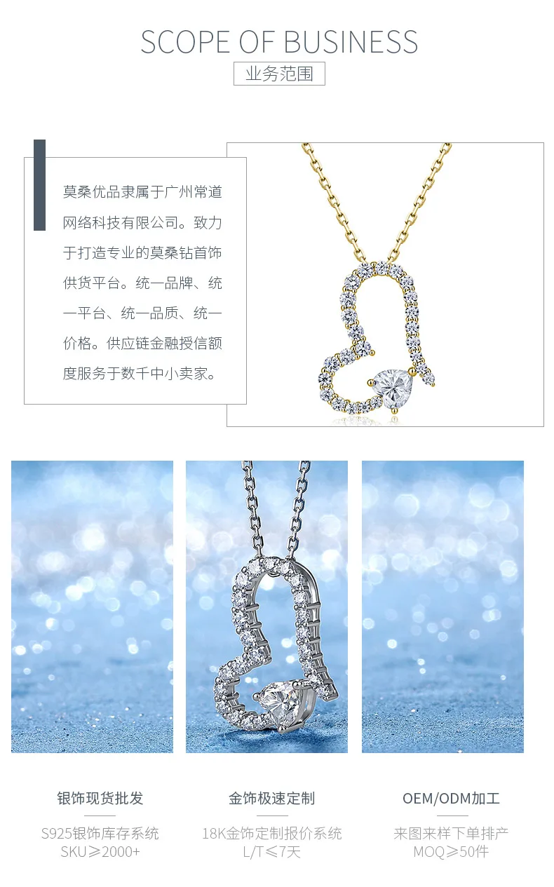 SN0242303 S925 Silver 18K Gold Heart Moissanite Light Luxury Necklace 1.1ct deta