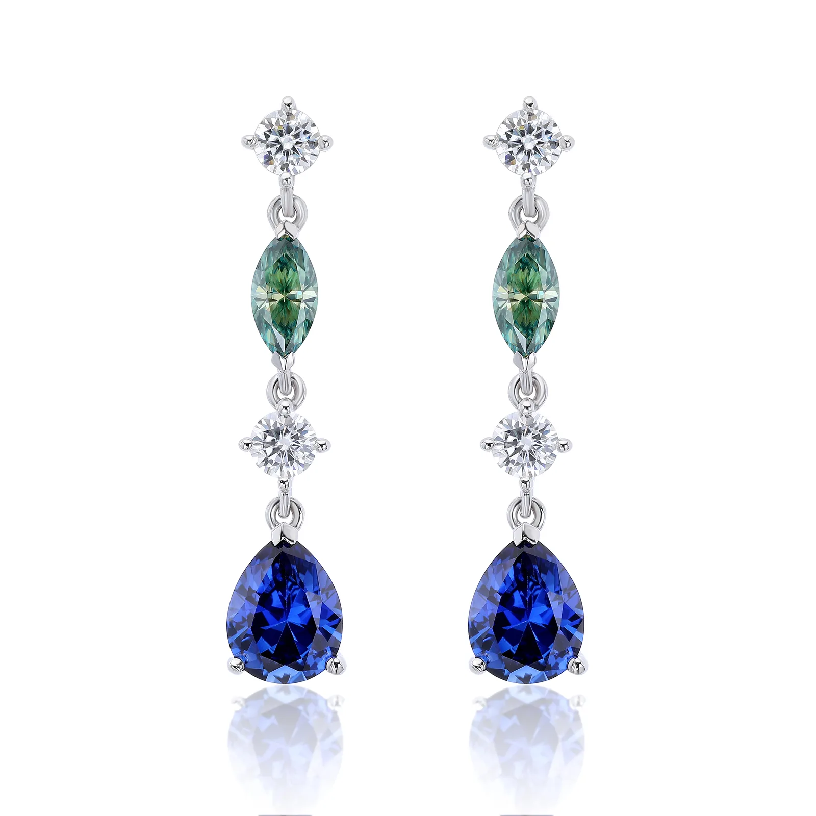 ECB0004 Silver 18K White Gold Lab-Grown Sapphire Tassel Moissanite Earrings Center Stone 9*7mm/1.5ct*2