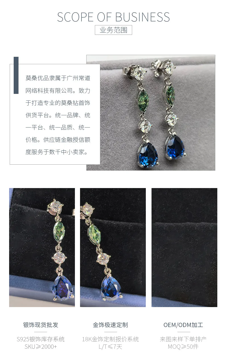 ECB0004 Silver 18K White Gold Lab-Grown Sapphire Tassel Moissanite Earrings Cent