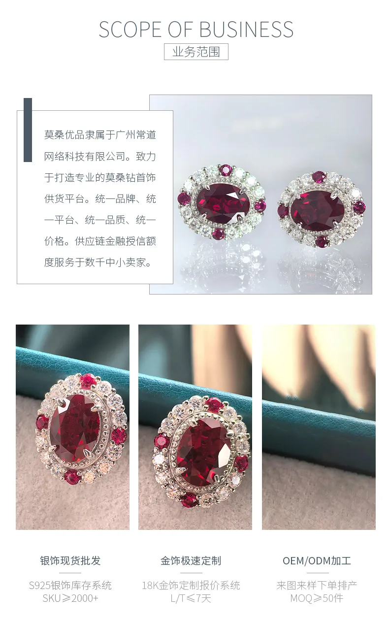 ECB7002 Silver 18K White Gold Oval Lab-Grown Ruby Baroque Earrings 8*6mm/1.5ct*2