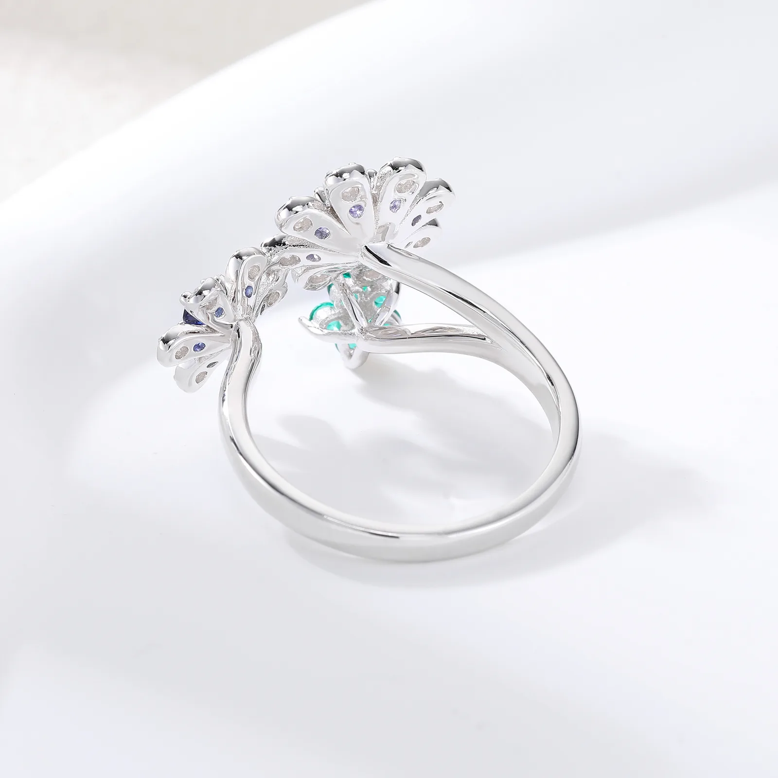 RCB5240 S925 Silver 18K White Gold Lab-Grown Gemstone Multi Flower Moissanite Anniversary Ring