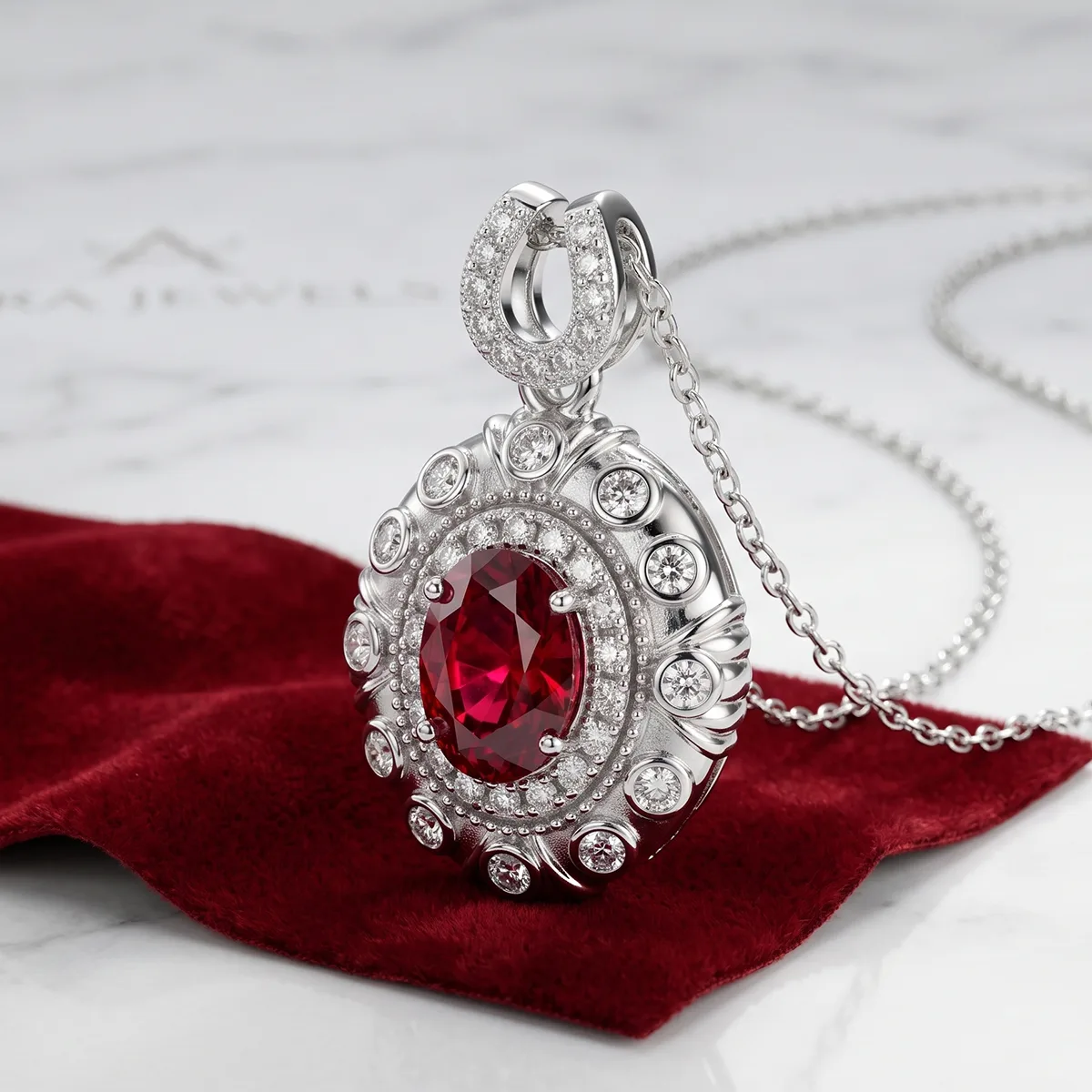 LCB0219 Silver 18K White Gold Oval Lab-Grown Gemstone Moissanite Necklace Center Stone 7*5mm/1.0ct