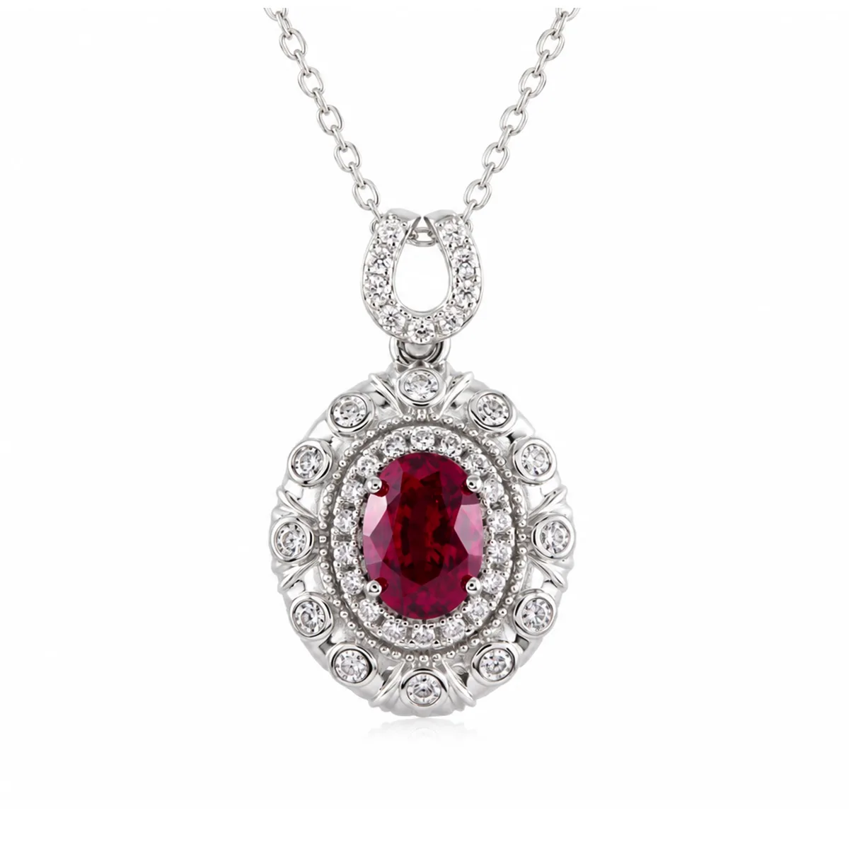 LCB0219 Silver 18K White Gold Oval Lab-Grown Gemstone Moissanite Necklace Center Stone 7*5mm/1.0ct