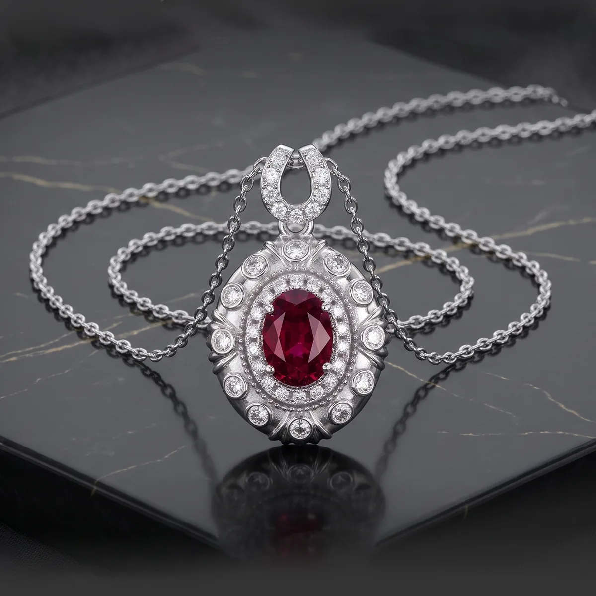 LCB0219 Silver 18K White Gold Oval Lab-Grown Gemstone Moissanite Necklace Center Stone 7*5mm/1.0ct