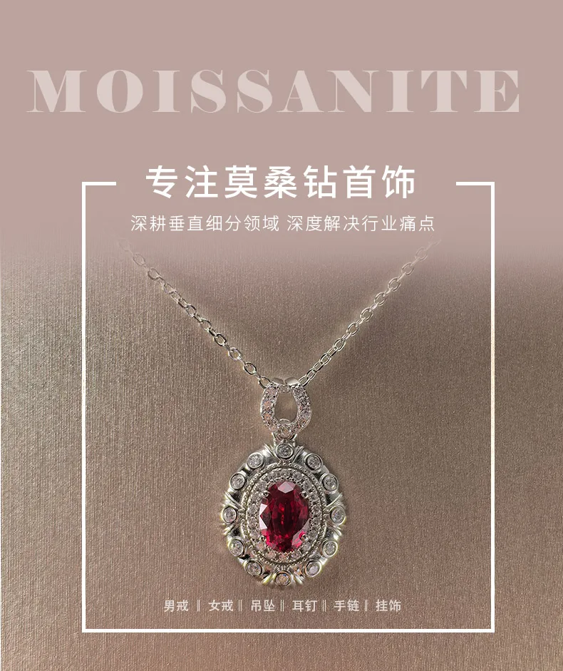 LCB0219 Silver 18K White Gold Oval Lab-Grown Gemstone Moissanite Necklace Center