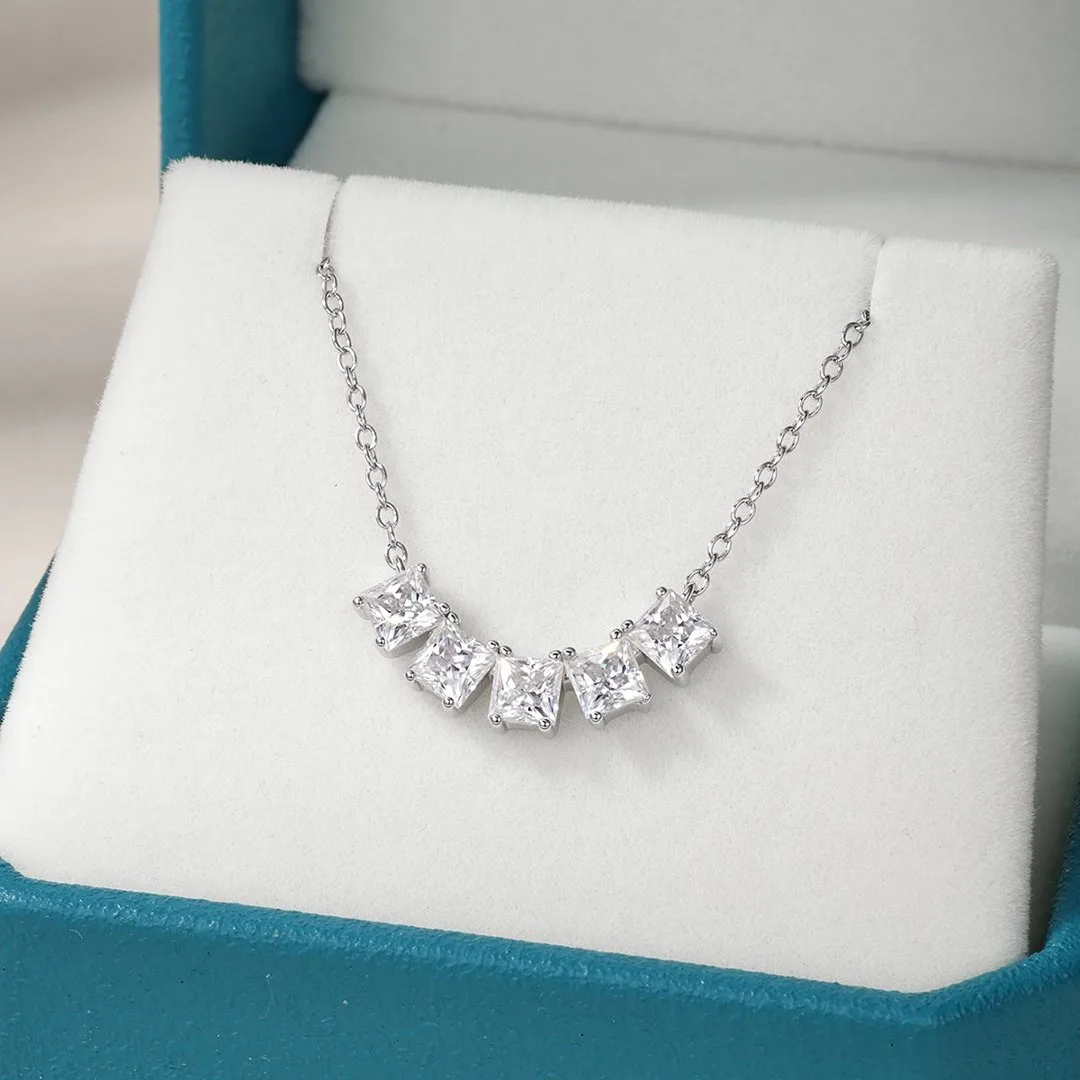 MP0141 S925 Silver 18K White Gold Princess Diamond Moissanite Necklace 2.0ct