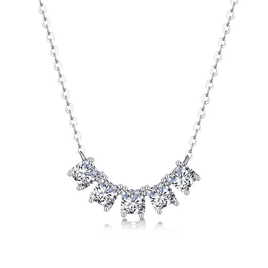 MP0141 S925 Silver 18K White Gold Princess Diamond Moissanite Necklace 2.0ct