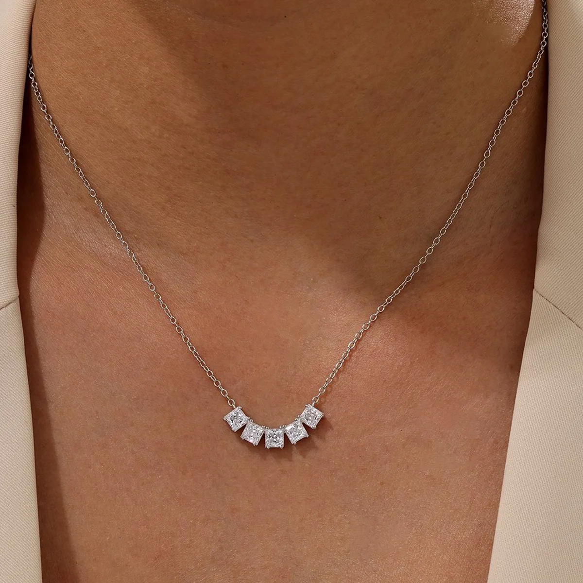 MP0141 S925 Silver 18K White Gold Princess Diamond Moissanite Necklace 2.0ct