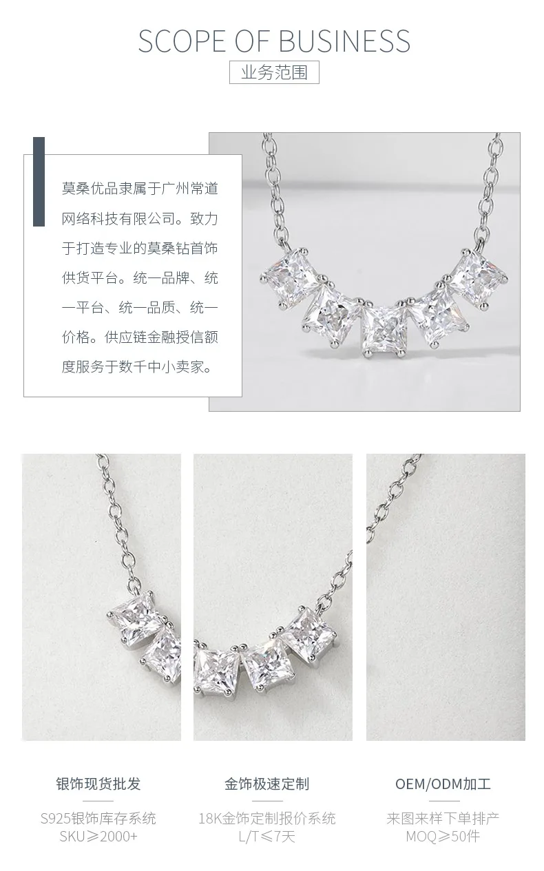 MP0141 S925 Silver 18K White Gold Princess Diamond Moissanite Necklace 2.0ct det