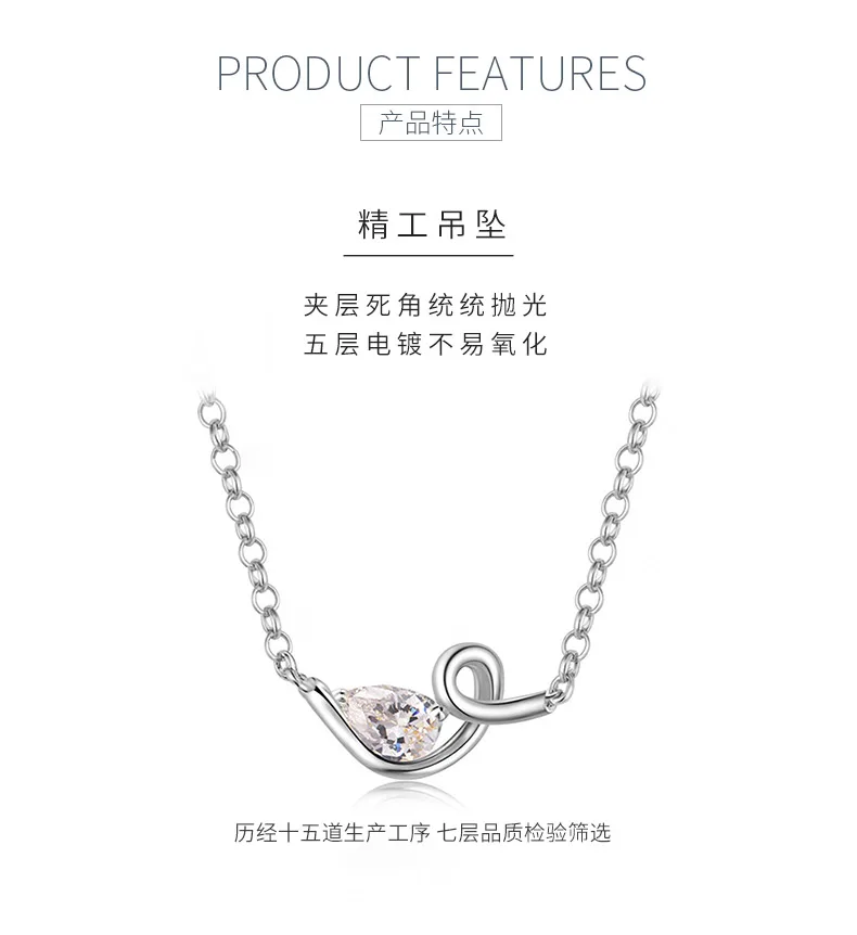 MP0044 S925 Silver 18K White Gold Pear Moissanite Necklace 0.8ct detail 5
