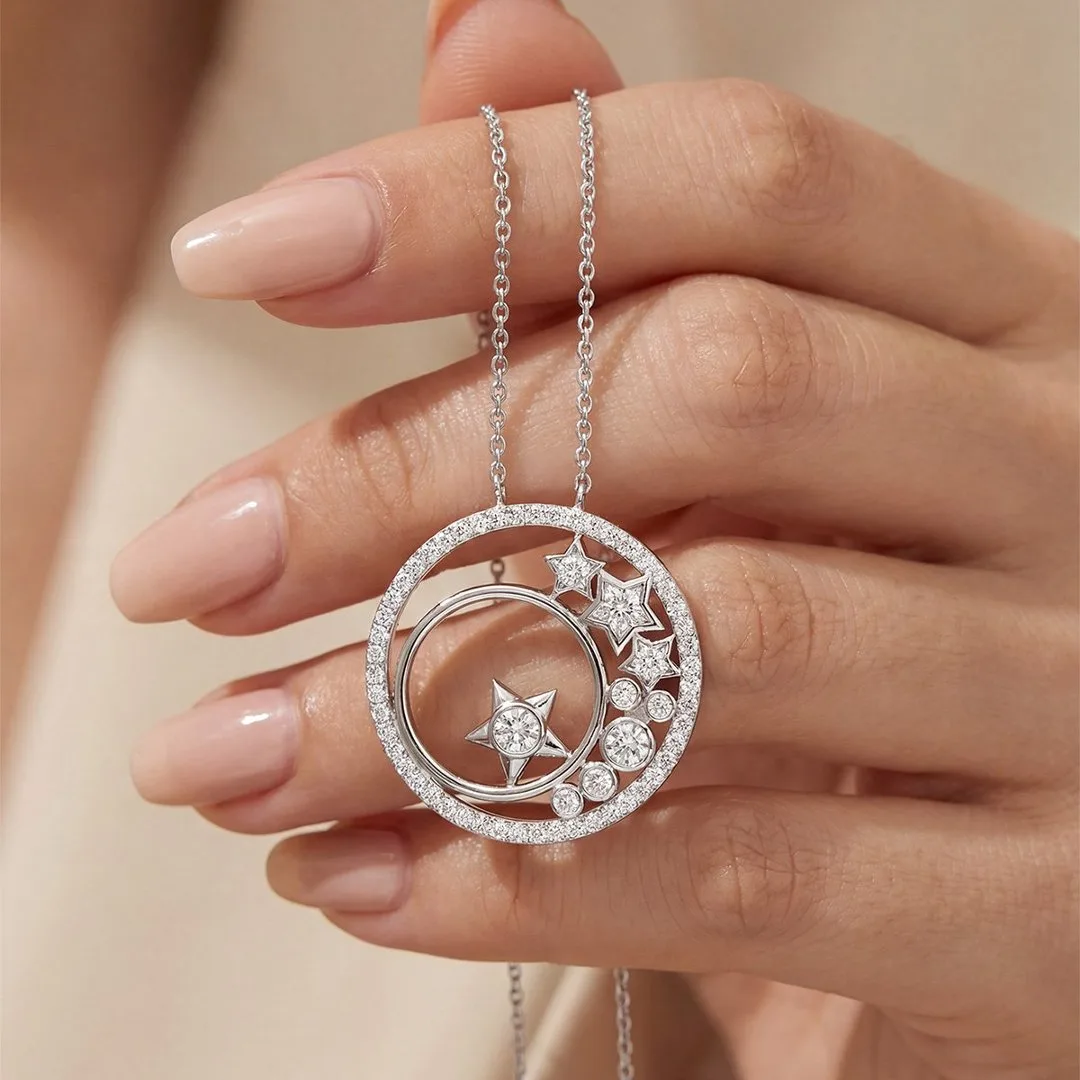 MP0107 S925 Silver 18K White Gold Moissanite Star Necklace 1.94ct