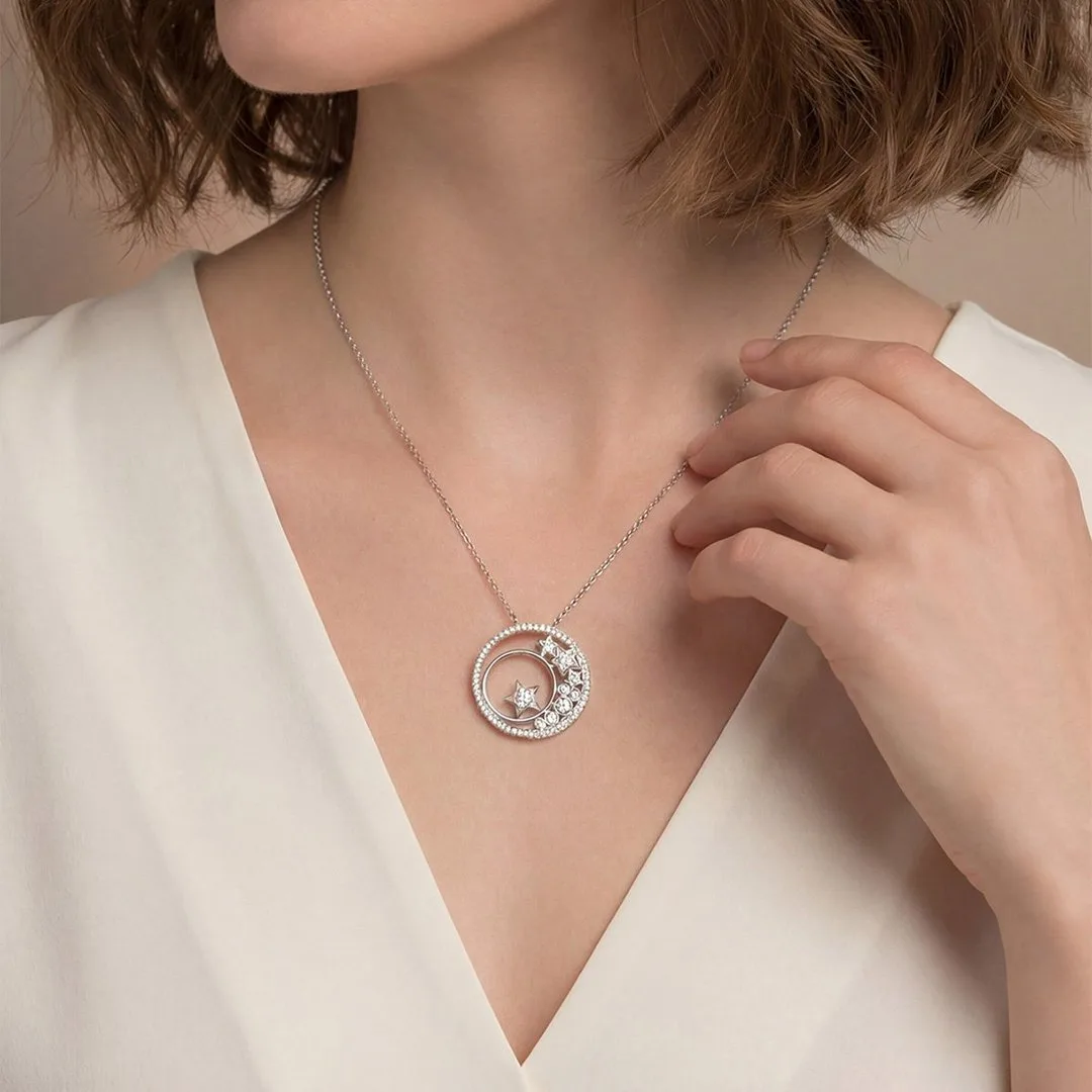 MP0107 S925 Silver 18K White Gold Moissanite Star Necklace 1.94ct