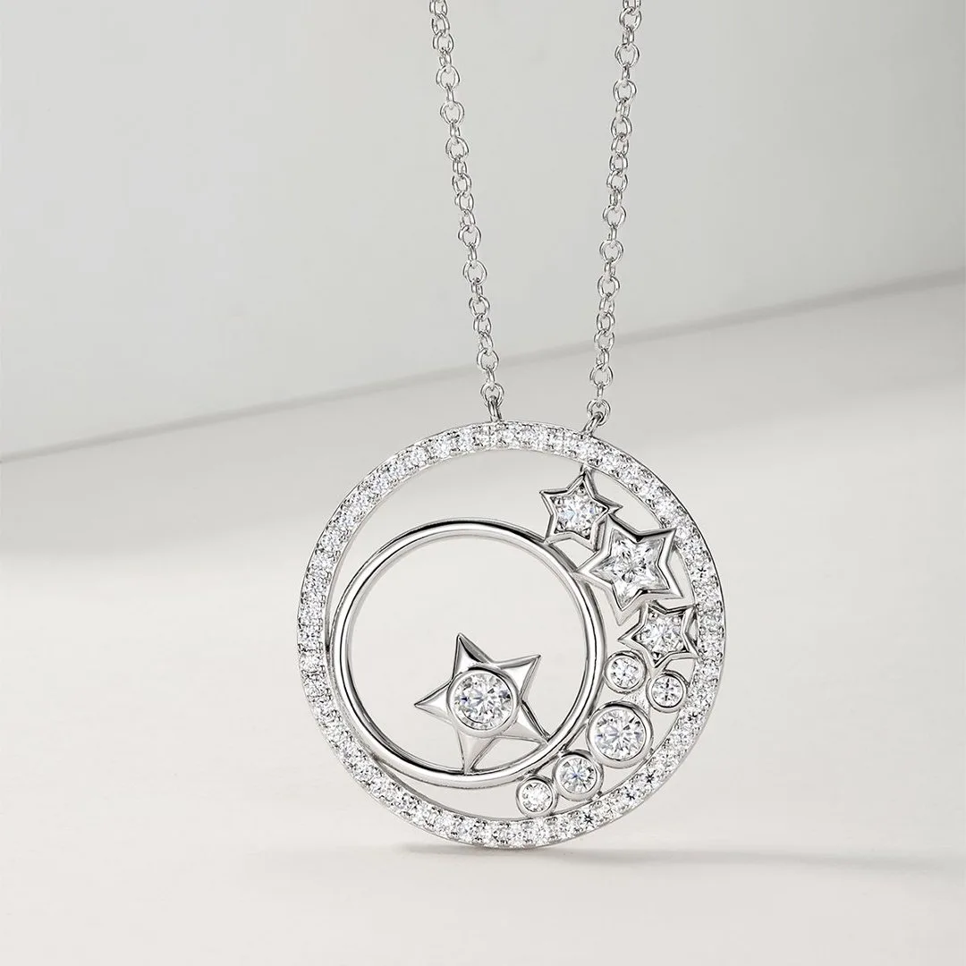 MP0107 S925 Silver 18K White Gold Moissanite Star Necklace 1.94ct