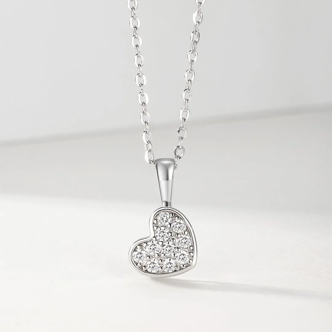 MP0154 S925 Silver 18K White Gold Moissanite Heart Necklace 0.22ct