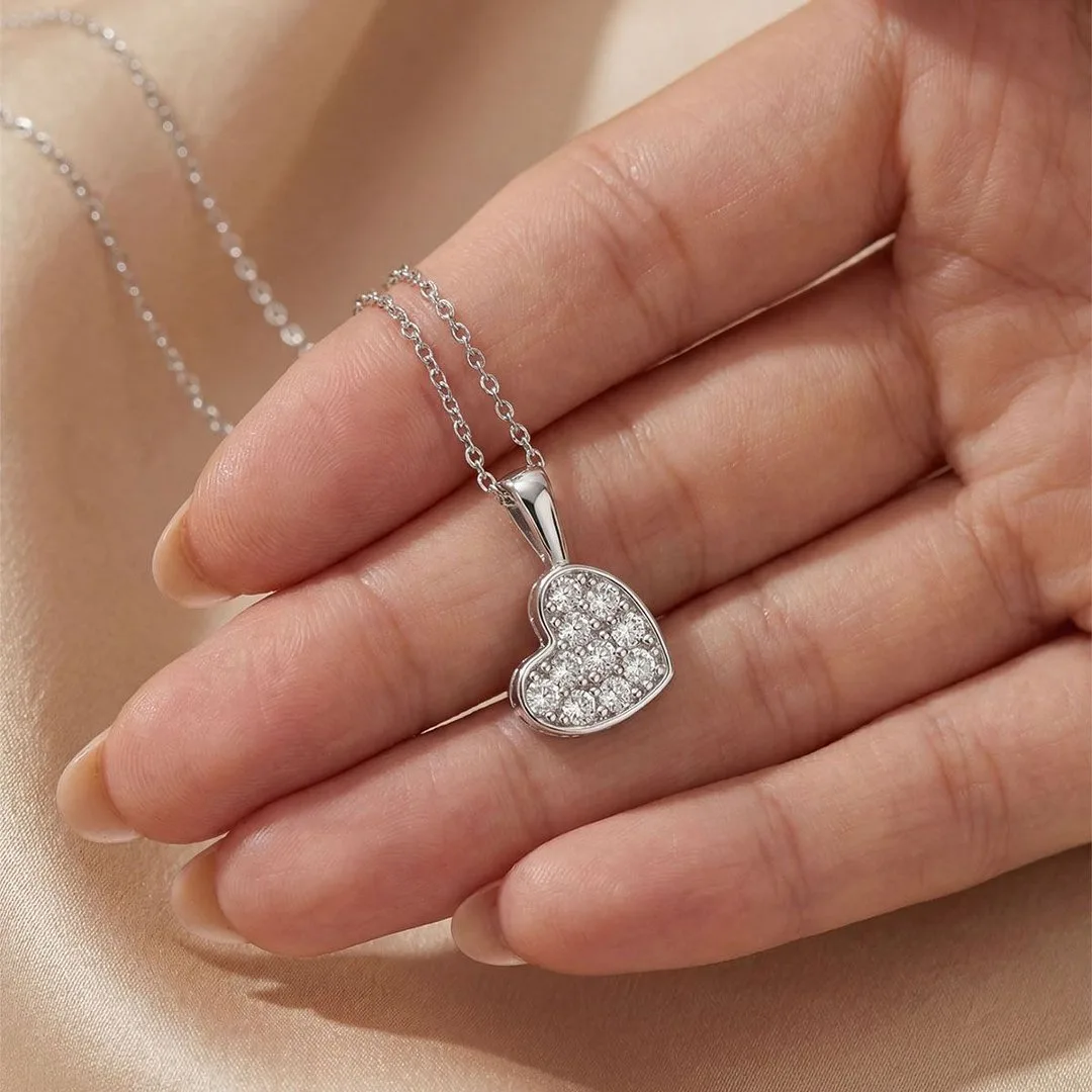 MP0154 S925 Silver 18K White Gold Moissanite Heart Necklace 0.22ct