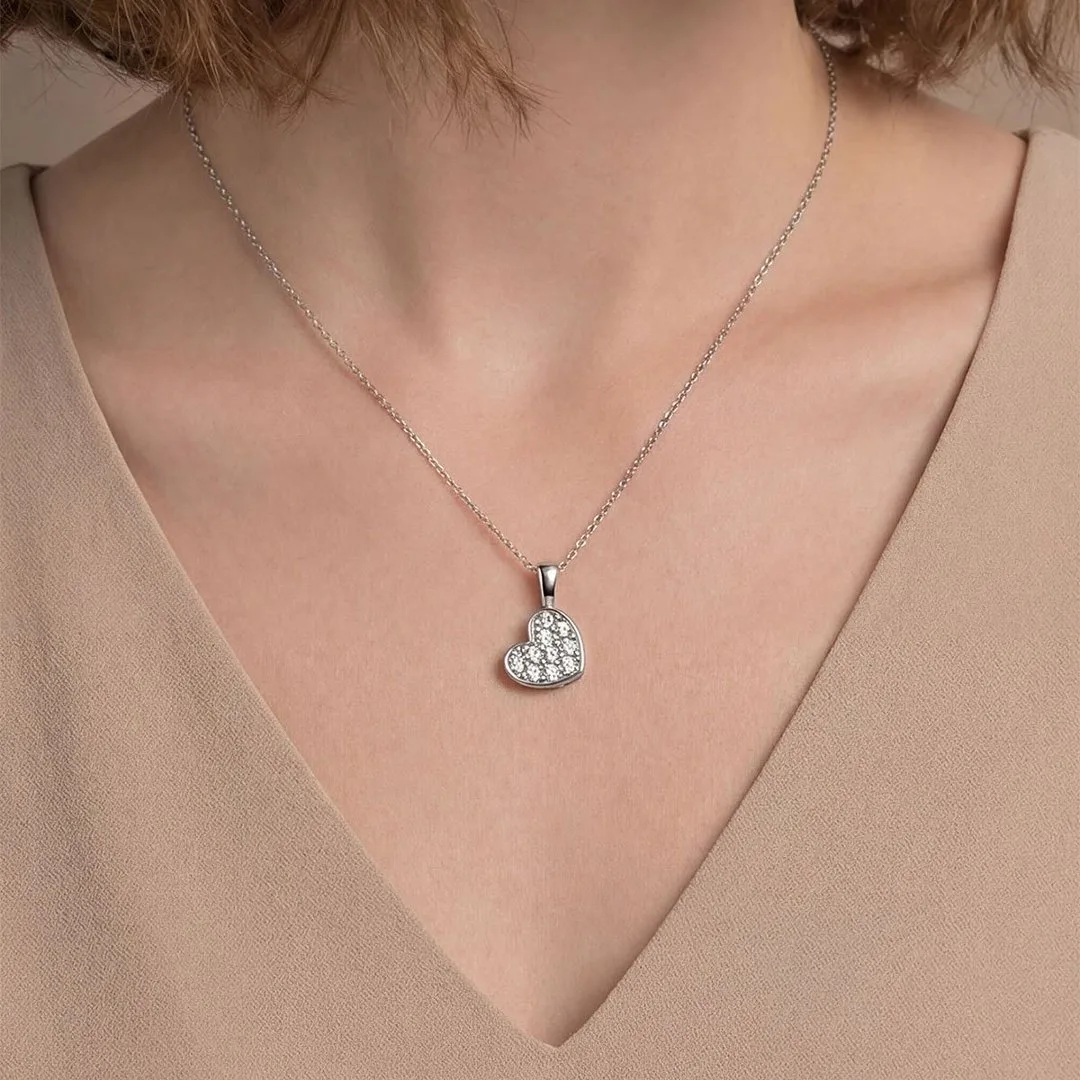 MP0154 S925 Silver 18K White Gold Moissanite Heart Necklace 0.22ct