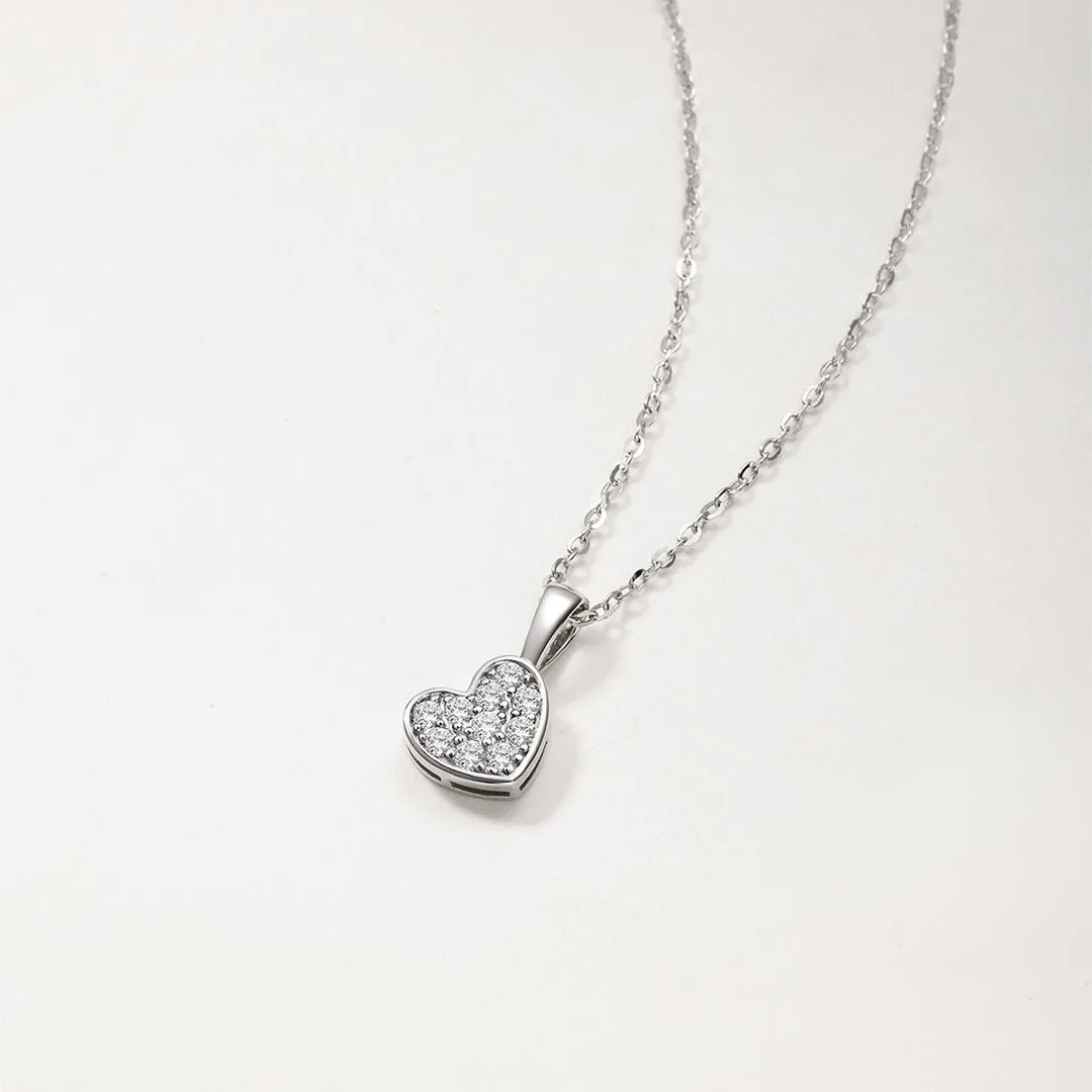 MP0154 S925 Silver 18K White Gold Moissanite Heart Necklace 0.22ct