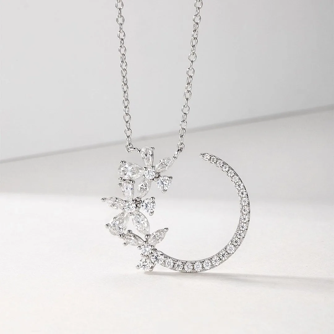 MP0110 S925 Silver 18K White Gold Moissanite Star Flower Necklace 2.37ct