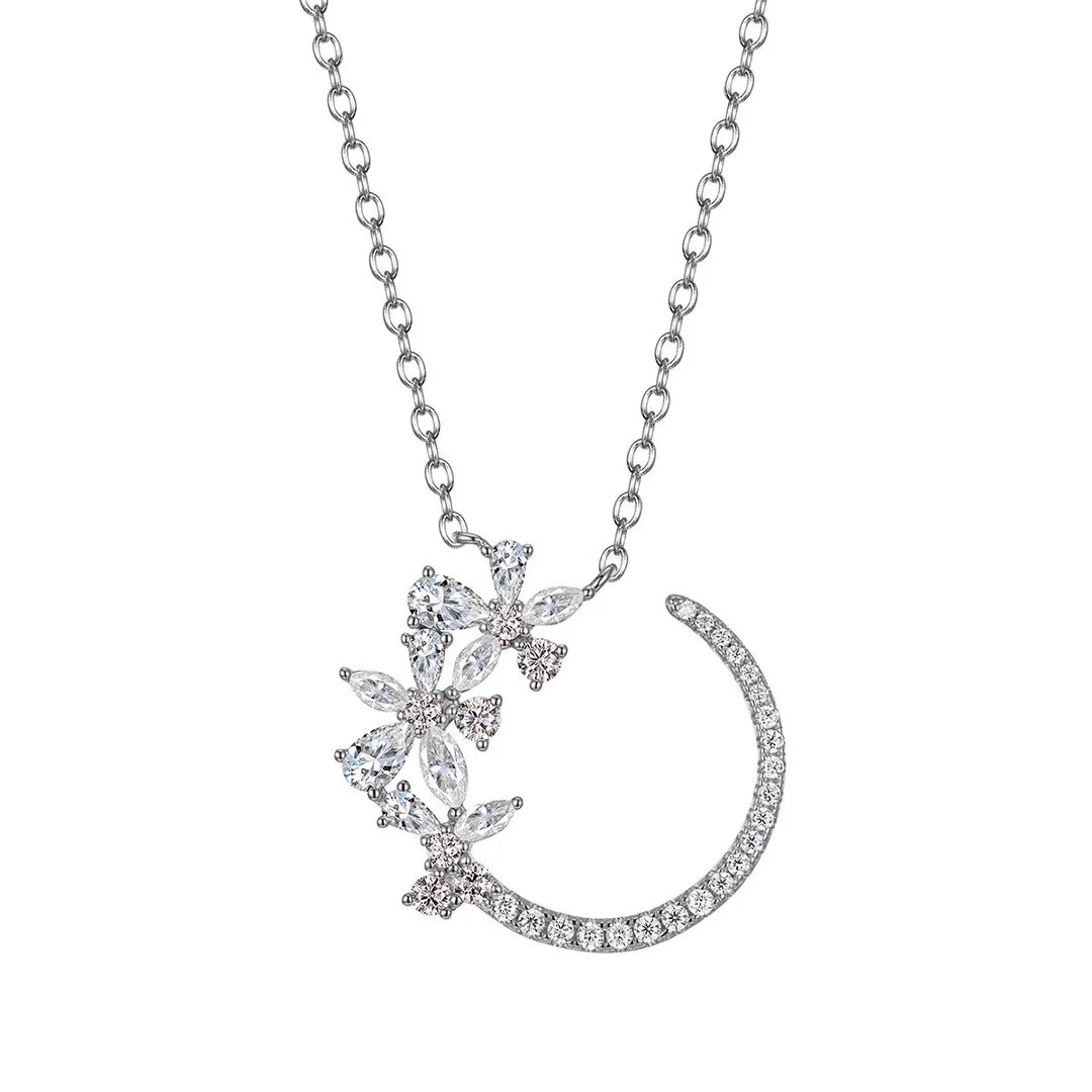 MP0110 S925 Silver 18K White Gold Moissanite Star Flower Necklace 2.37ct