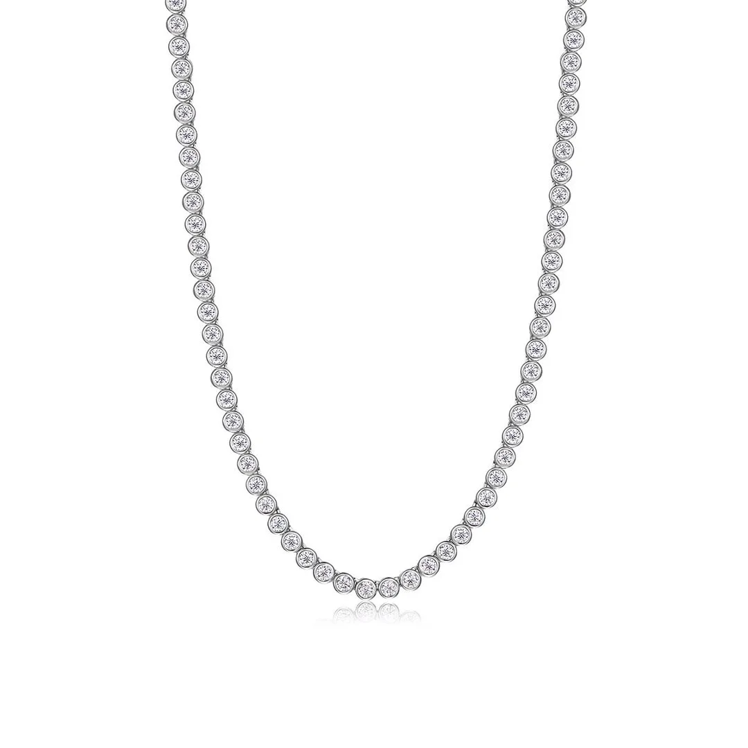 MP0097 S925 Silver 18K White Gold Bezel Round Moissanite Necklace 9.7ct/10.9ct