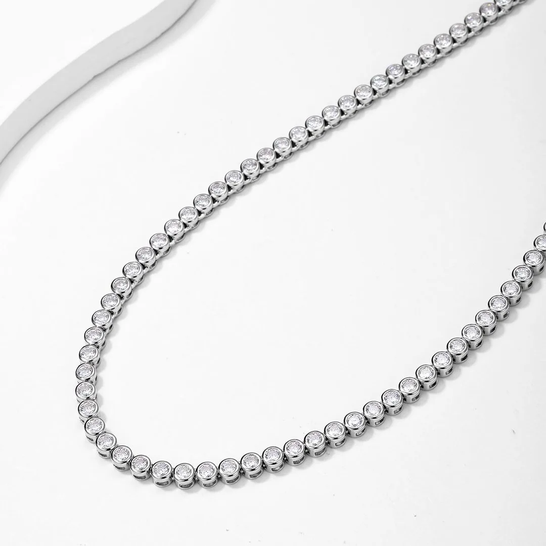 MP0097 S925 Silver 18K White Gold Bezel Round Moissanite Necklace 9.7ct/10.9ct