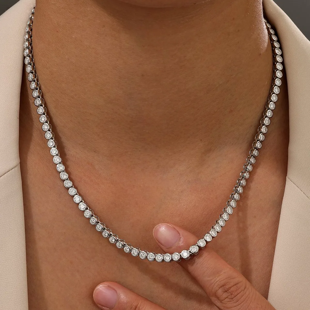 MP0097 S925 Silver 18K White Gold Bezel Round Moissanite Necklace 9.7ct/10.9ct