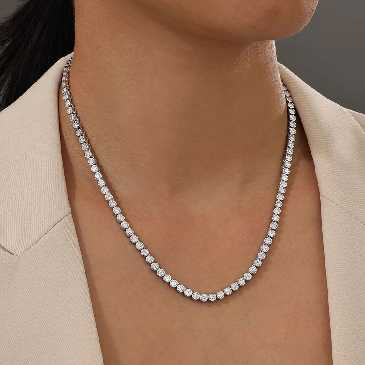 MP0097 S925 Silver 18K White Gold Bezel Round Moissanite Necklace 9.7ct/10.9ct