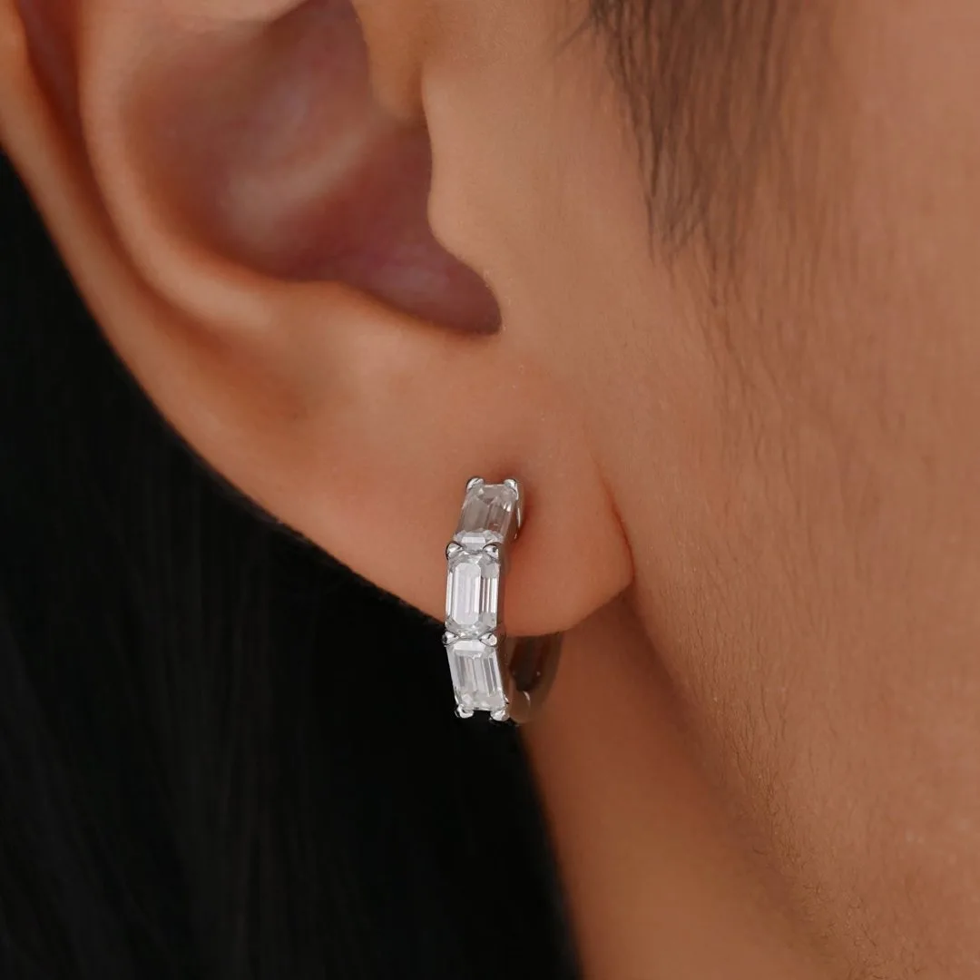 ME0070 S925 Silver 18K White Gold Emerald Moissanite Earrings 3.0ct