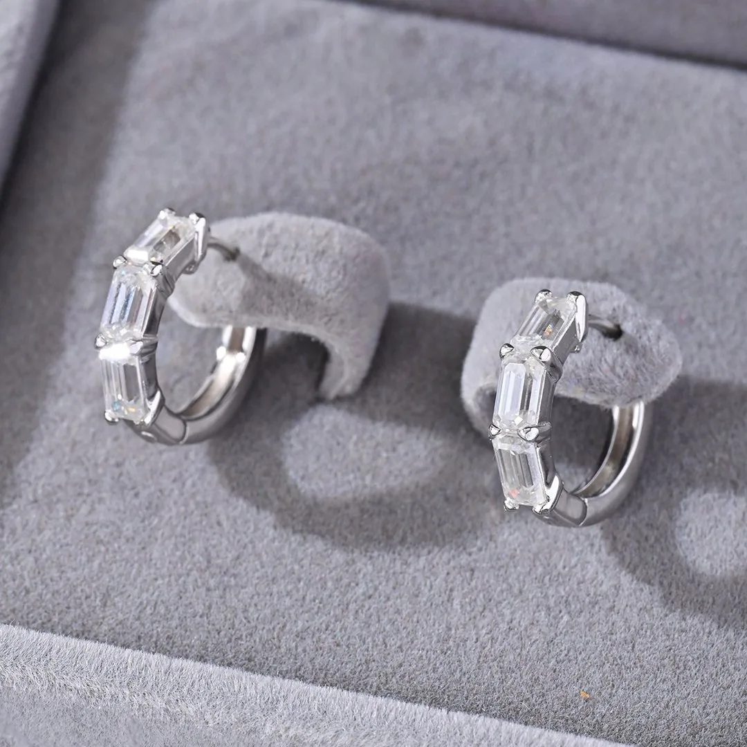 ME0070 S925 Silver 18K White Gold Emerald Moissanite Earrings 3.0ct