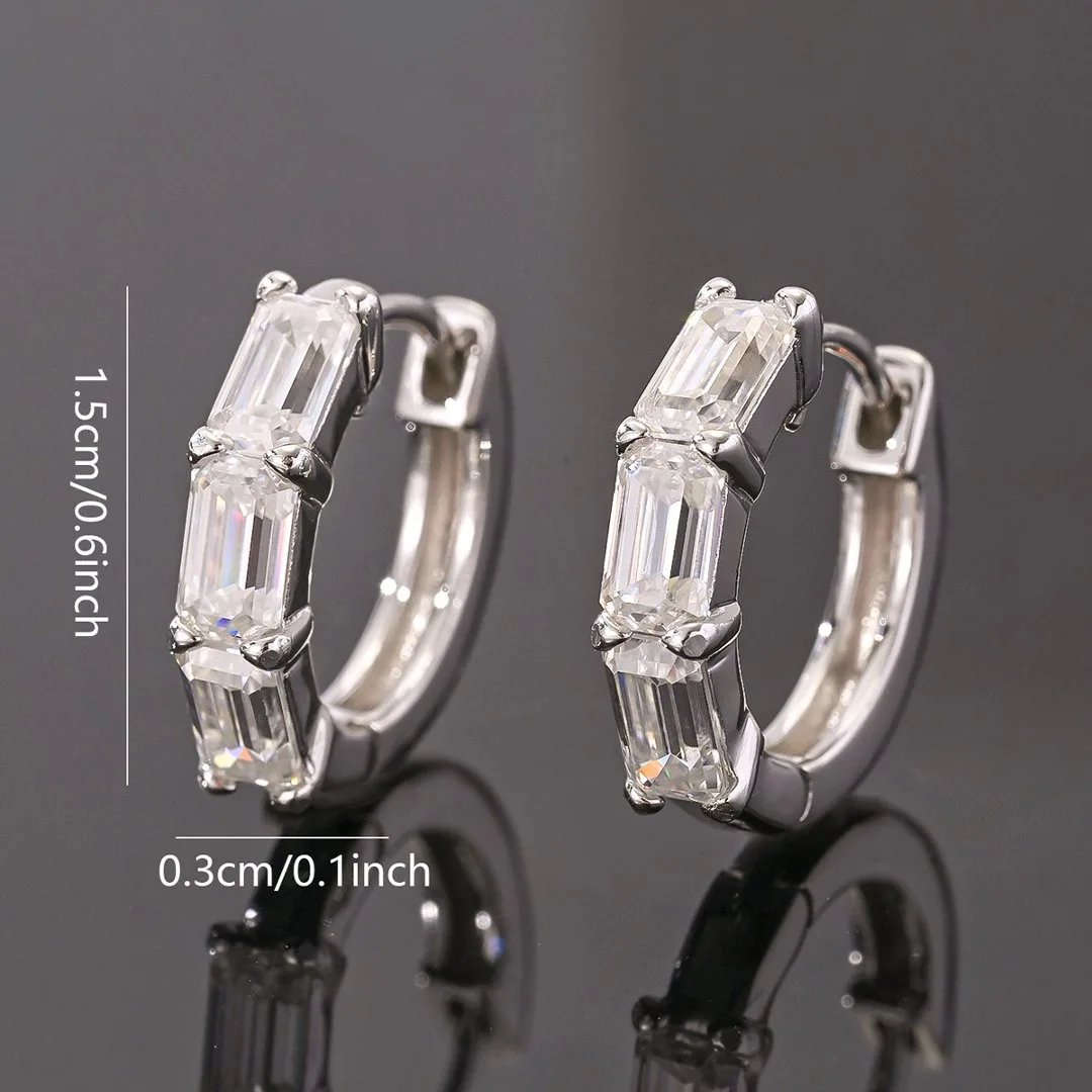ME0070 S925 Silver 18K White Gold Emerald Moissanite Earrings 3.0ct