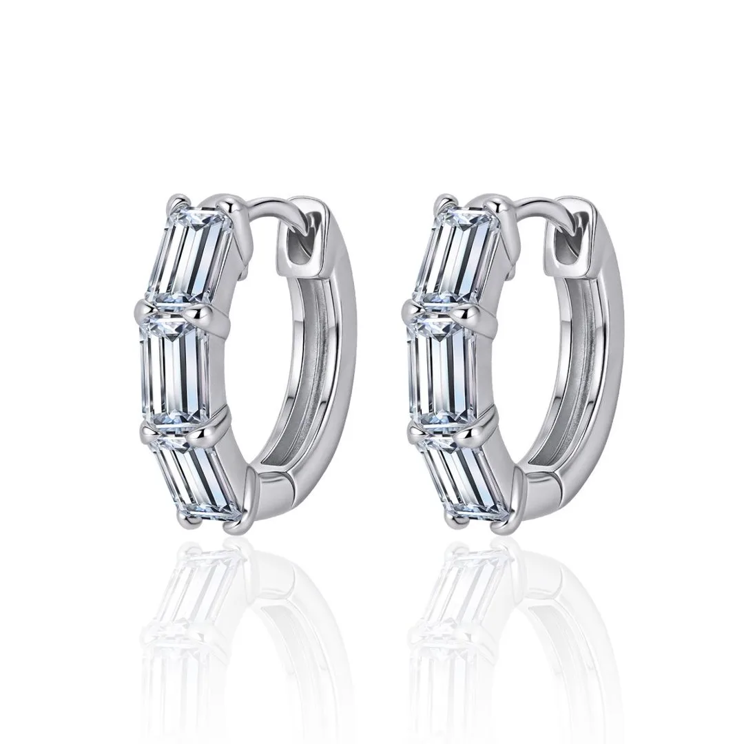 ME0070 S925 Silver 18K White Gold Emerald Moissanite Earrings 3.0ct