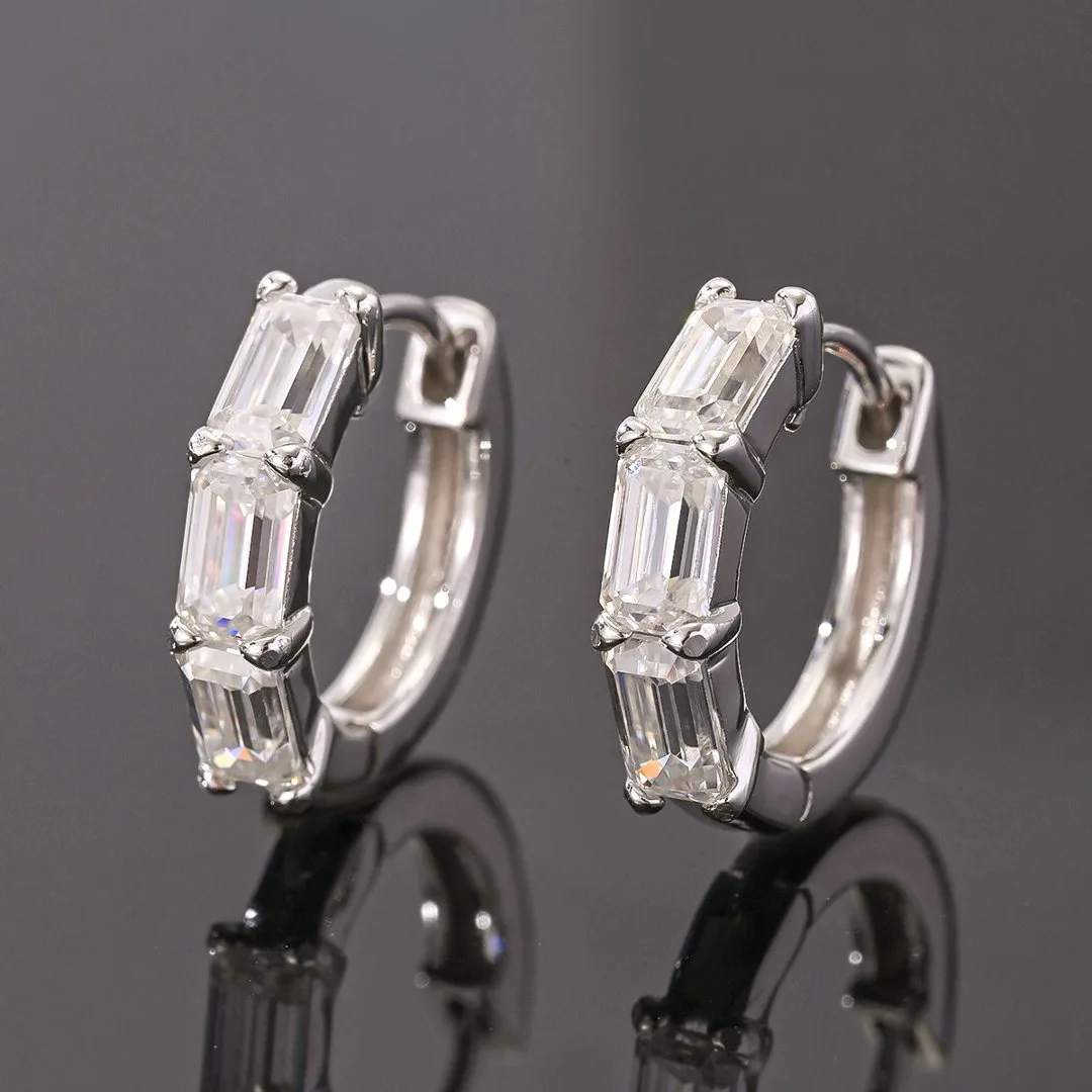 ME0070 S925 Silver 18K White Gold Emerald Moissanite Earrings 3.0ct