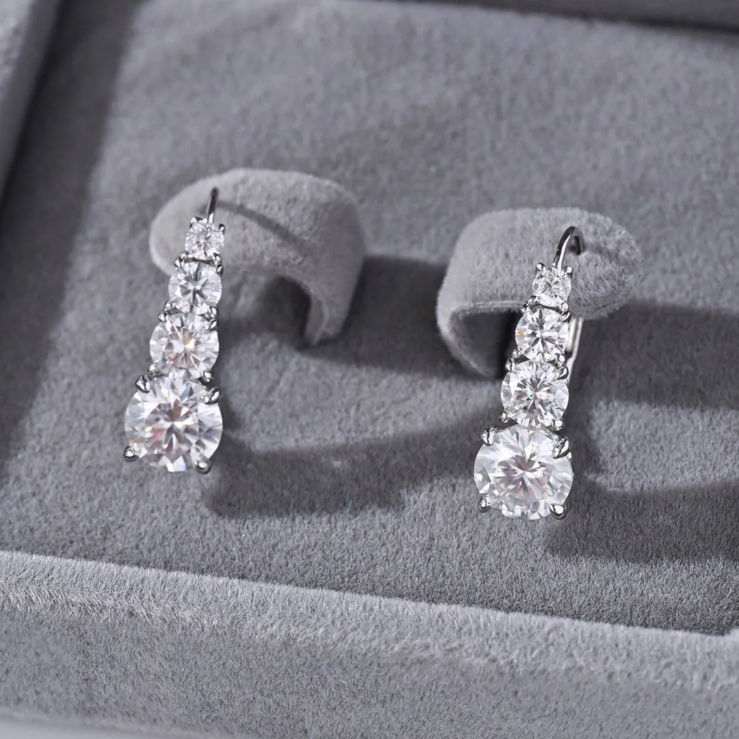 ME0057 S925 Silver 18K White Gold Star Gradient Diamond Moissanite Earrings 3.32ct