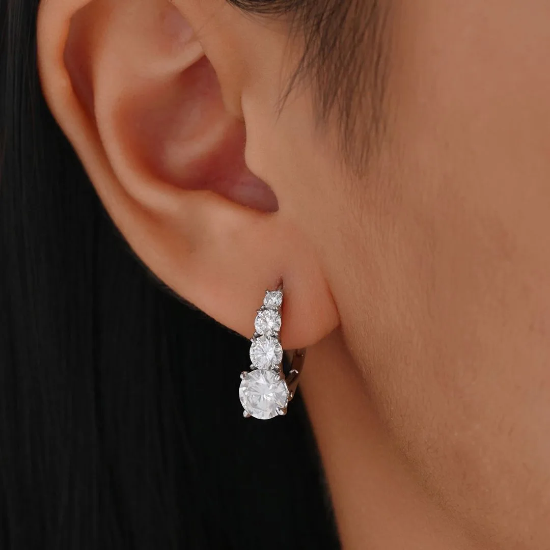 ME0057 S925 Silver 18K White Gold Star Gradient Diamond Moissanite Earrings 3.32ct
