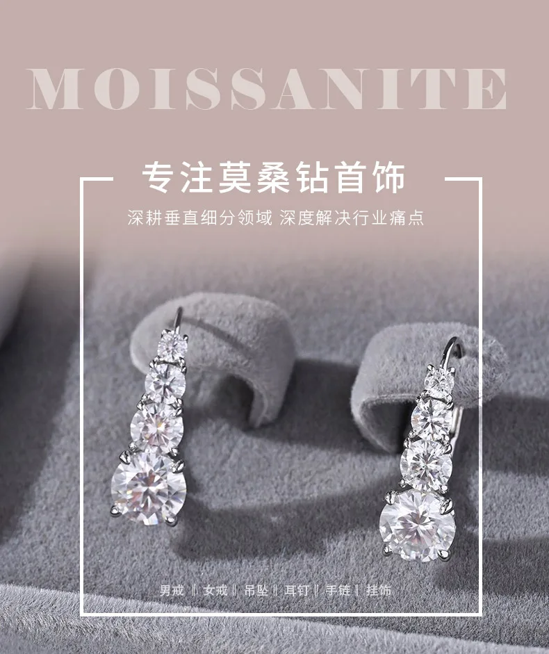 ME0057 S925 Silver 18K White Gold Star Gradient Diamond Moissanite Earrings 3.32