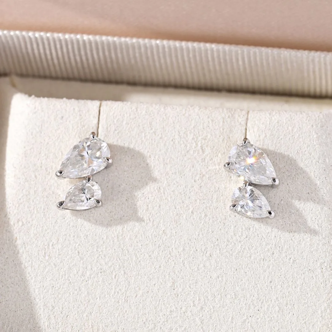 ME0073 S925 Silver 18K White Gold Pear Moissanite Stud Earrings 3.0ct