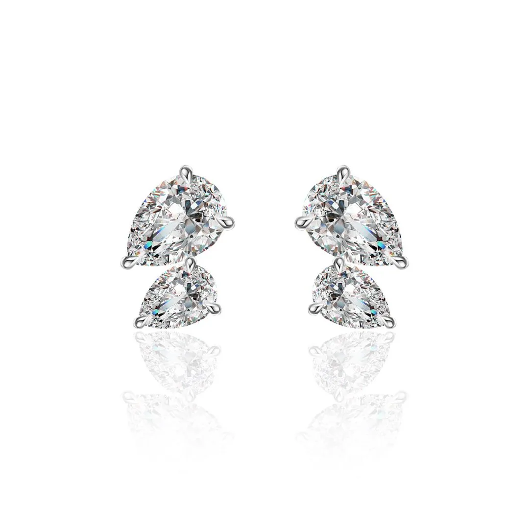 ME0073 S925 Silver 18K White Gold Pear Moissanite Stud Earrings 3.0ct